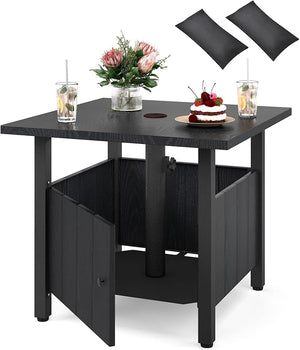 Tavolino da Esterno con Foro per Ombrellone da 4,8 cm, Base per Tavolo con 2 Sacchetti di Sabbia, Tavolino da Esterno per Giardino, Terrazza e Bordo Piscina, 55,5 x 55,5 x 48 cm, Nero