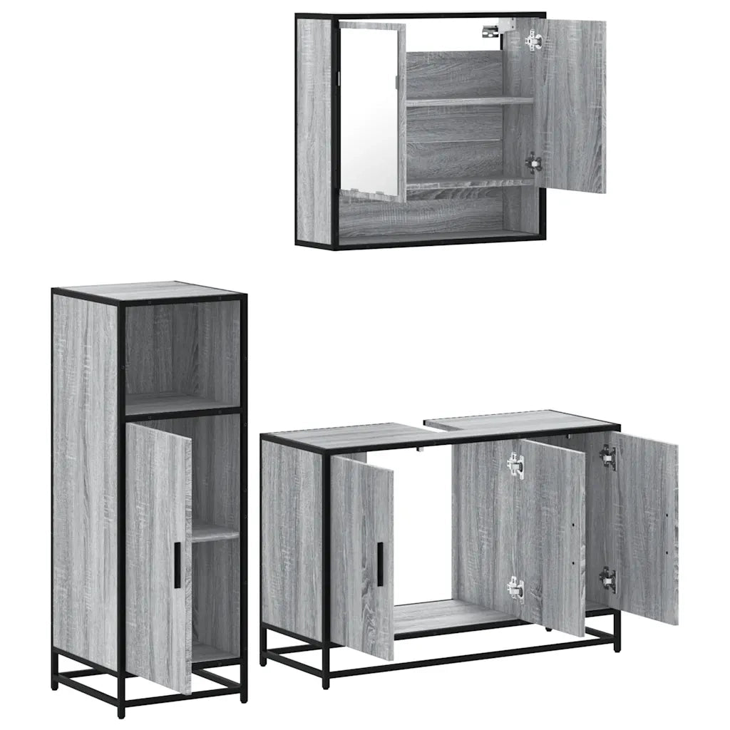 Set Mobili da Bagno 3 pz Grigio Sonoma in Legno Multistrato