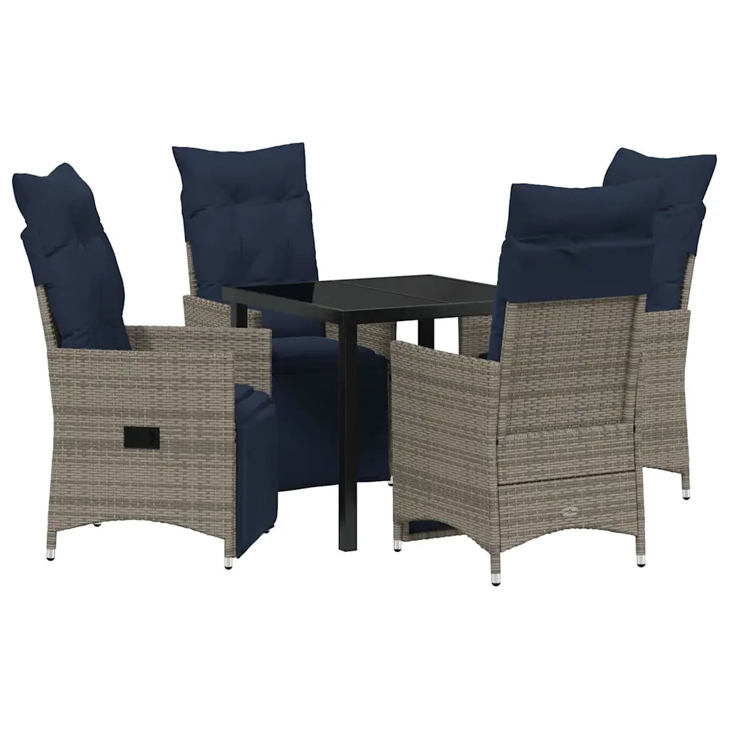 Set di tavolo e sedie con cuscino 5 pcs Grigio Rattan in PE