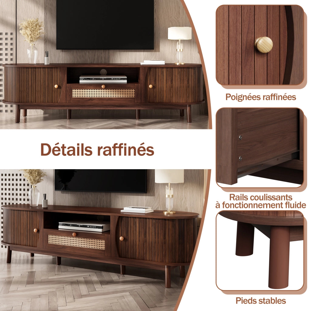 Mobile TV con 1 Anta Scorrevole; 2 Cassetti e Vani Aperti per Soggiorno in MDF 165 × 37 × 46 cm Noce