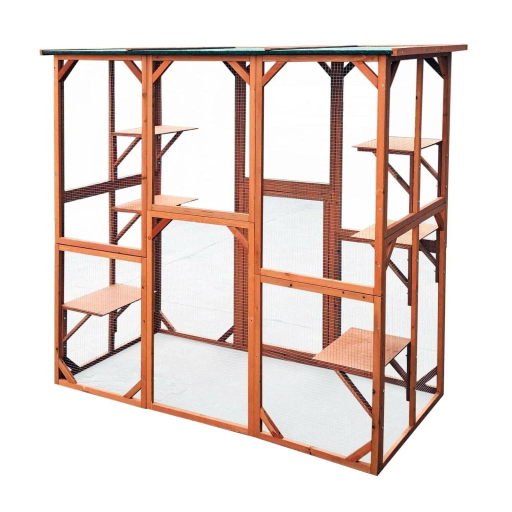 Recinto per gatti da esterno in legno resistente 180x88x169cm 6 aree di riposo 16_0001712