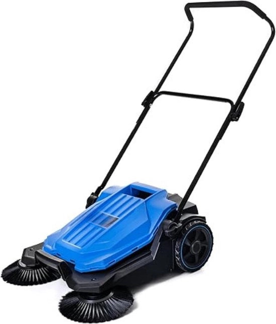 Raccolta Foglie - Veicolo di Pulizia Manuale con Serbatoio da 18 Litri - Raccolta Foglie con Due Spazzole Laterali e Larghezza di Pulizia 650 mm - Veicolo di Pulizia Manuale per Sabbia, Foglie, Ghiaia e Prato - Blu/Nero