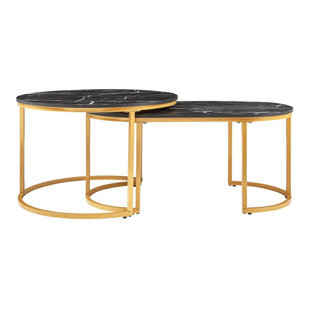 Set di 2 tavolini da caffè impilabili effetto marmo nero e oro 03_0009706