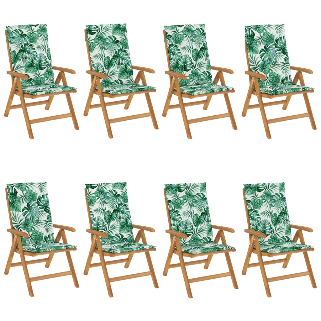 vidaXL Sedie da Giardino Reclinabili con Cuscini 8 pz in Legno di Teak