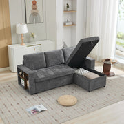 Divano angolare con contenitore e chaise longue reversibile con ripiani in chenille grigio 202 × 136 × 85 cm