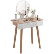 Postazione Trucco con Specchio Circolare ¨C zephmum ¨C Bianco e Rovere, 70x39x119-128cm