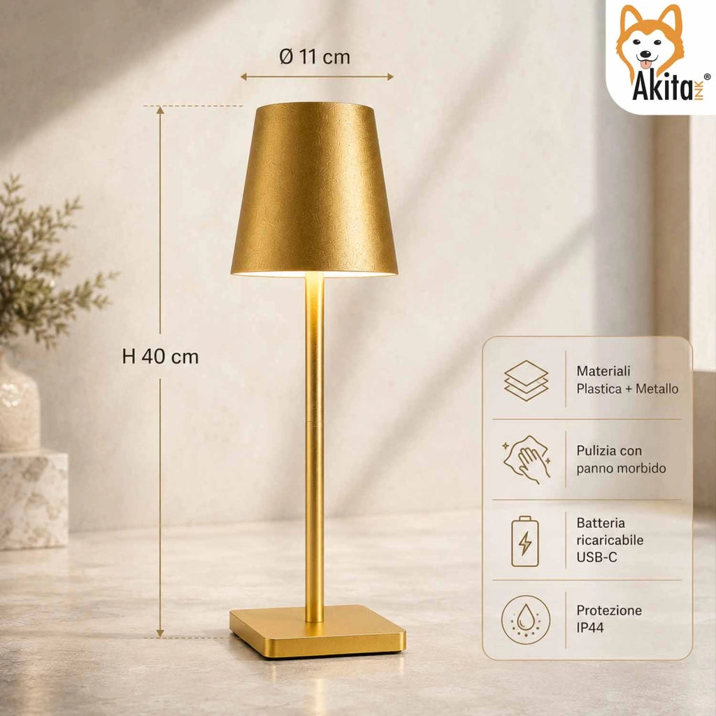 Akitaink Lampada da Tavolo LED Oro Ricaricabile