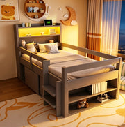 Letto multifunzione per bambini 90x200 cm in legno grigio con ripiani; LED e USB