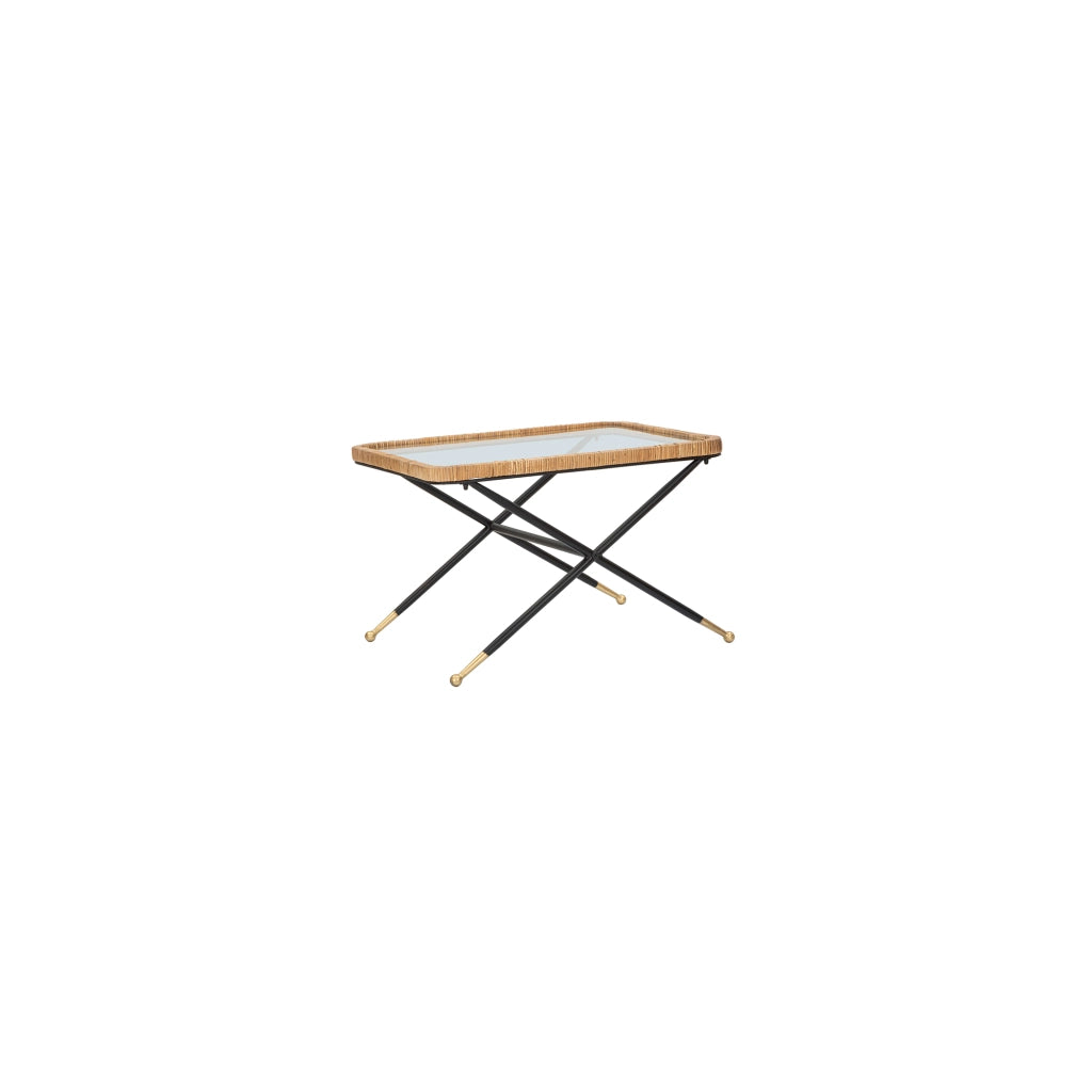 Trat, Tavolino da Salotto Dettaglio Effetto Rattan, 70x50x45h cm Nero
