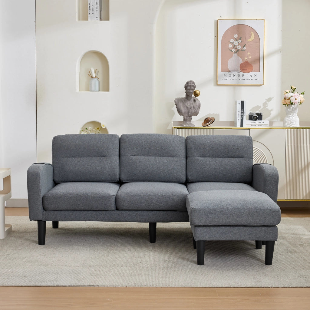 Divano angolare modulare a 3 posti con penisola e tasche laterali sfoderabile in tessuto grigio 204 × 136 × 80 cm