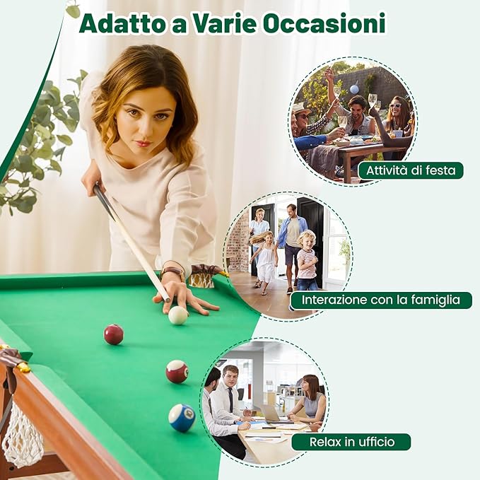 Set Tavolo da Biliardo Pieghevole, Tavolo da Gioco Biliardo Portatile con Livellatori Regolabili per Piedi, 2 Stecche 2 Gessi 16 Palline Spazzola, per Giochi in Famiglia Bar, 138x67x79,5 cm