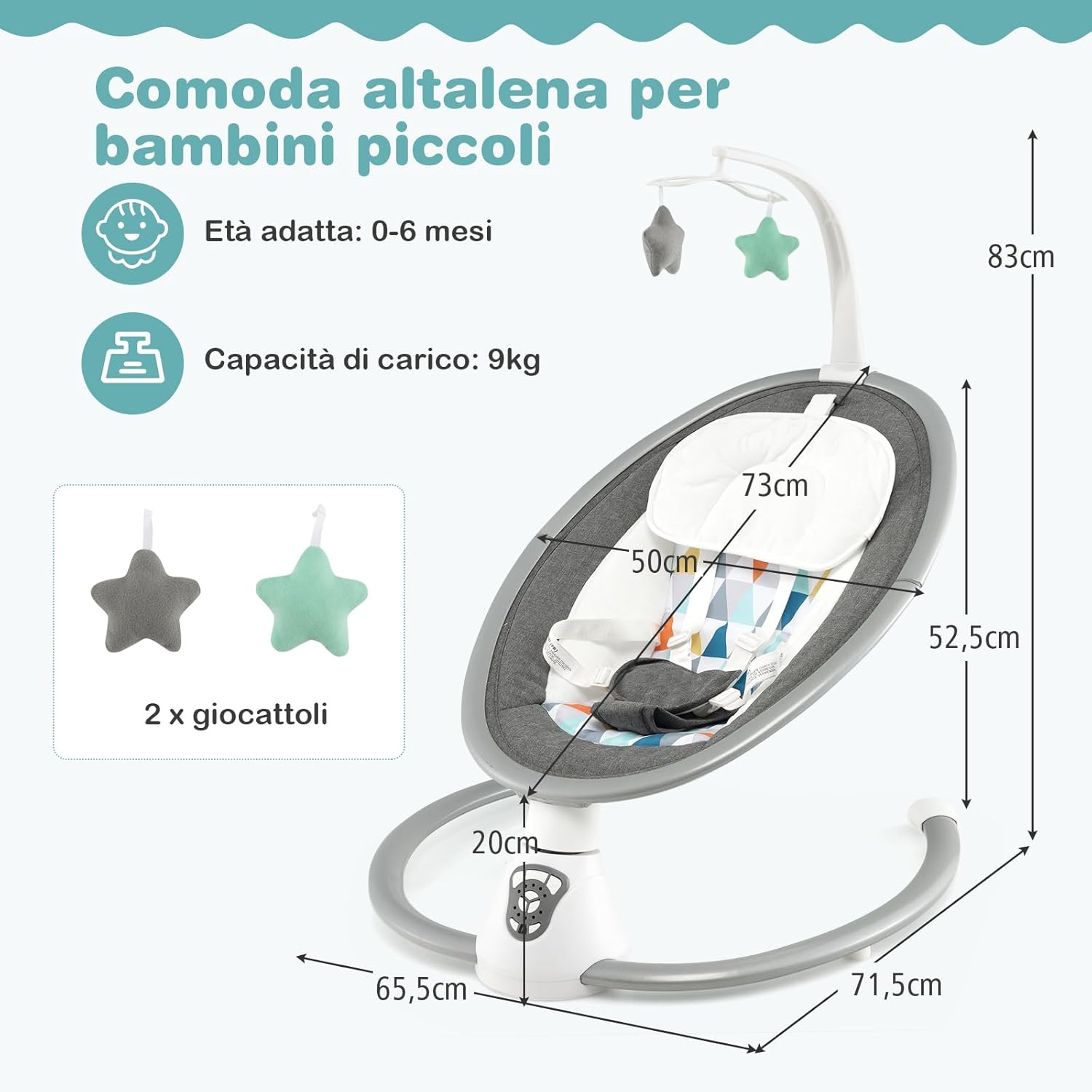 Sdraietta Elettrica Neonati con 12 Melodie e Cuscino Riduttore, 5 Livelli di Dondolante (Velocità e Dondolante), Caricabatterie USB, Telecomando, Cinture di Sicurezza (GRIGIO)
