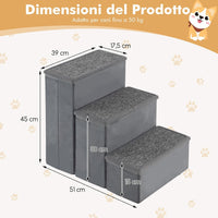 Scala per Cani, Rampe Pieghevole Antiscivolo per Animali Domestici con Scomparti di Stoccaggio per Giocattoli e Spuntini per Letti e Divani, Grigio (39 x 51 x 45cm)
