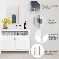Credenza Cucina Moderna, Mobiletto da Cucina con Ripiano Regolabile e 2 Ante, Mobiletto Multiuso da Soggiorno Sala da Pranzo Ingresso, Bianco