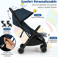 Passeggino Leggero per Bambini, Passeggino da Viaggio con Schienale Regolabile, Passeggino Portatile per Bambini con Schienale Reclinabile e Cappotta Regolabile, per Bambini 0-3 Anni (Blu)