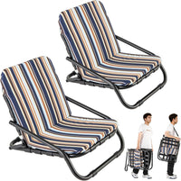 Set di 2 Sedie da Spiaggia, Sedia da Spiaggia Pieghevole con Cuscino, Sedie a Sdraio Basse Portatile, con Struttura in Metallo, Portata 135 kg, 67 x 50 x 46 cm