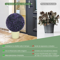 Set di 2 Piante Artificiali a Sfera di Bosso 38 CM, Palline Decorative Viola, Sfera Topiarie per Giardino, Portico, Balcone e Matrimonio