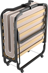 Letto Brandina Pieghevole a Doghe con Materasso in Memory Foam, 200x90 cm, Letto Portatile con 4 Ruote e Struttura Resistente, Carico 130kg, Made in Italy (Stile 2)