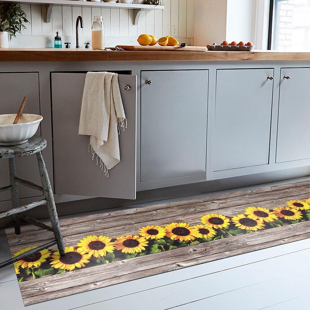 Tappeto Cucina Pvc Antimacchia 51x360 cm Parquet Girasoli Passatoia Antiscivolo Antisfilo Lavabile