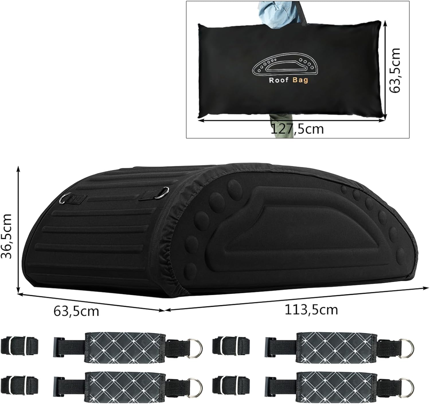 Borsa da Tetto per Auto, 400L, Borsa Portapacchi Universale Impermeabile, Pieghevole, Con 4 Cinghie Rinforzate e 4 Ganci Porta Nero