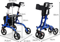 Deambulatore con Seduta 2 in 1, Rollator Pieghevole, Deambulatore per Anziani con 4 Ruote, Maniglie Regolabili Freni, con Doppia Funzione Schienale Reversibile e Borsa Portaoggetti (Blu)