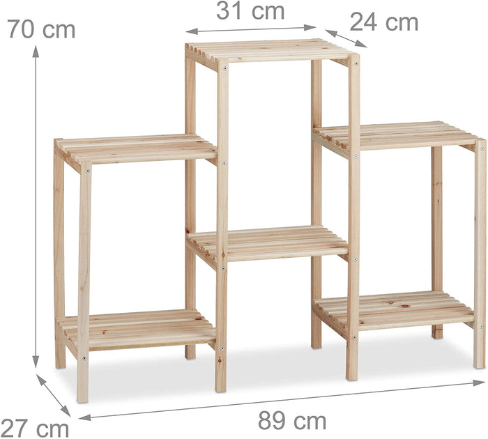 Scaffale per piante in legno scala portavaso decorazione naturale 13_0001142