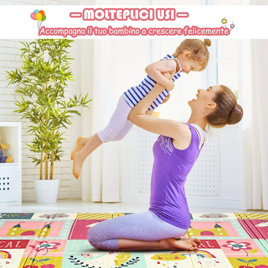 Tappeto da Gioco Per Bambini, Tappetino Pieghevole per Neonati, Tappetino in Schiuma Antiscivolo, 200 x 180 x 1,4 cm (Fiori&Unicorno)