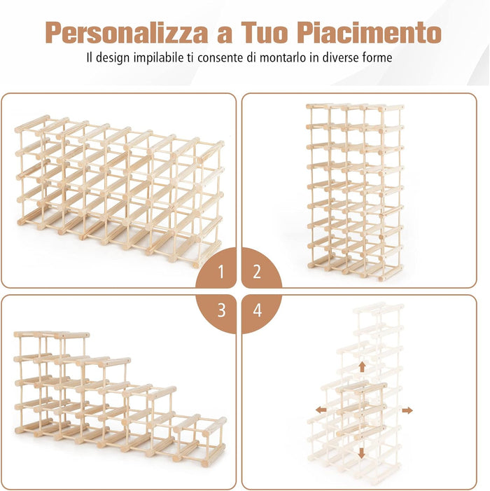 Portabottiglie per Vino in Legno, Scaffale per Vino 36 Bottiglie con Struttura Stabile in Legno Massello, Scaffale Espositivo per Vino a 5 Livelli, 44,5x24x86 cm