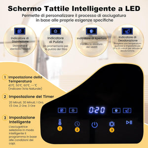 800W Asciugatrice Portatile, Asciugatrice Compatta con Cestello in Acciaio Inox 5kg, panello a LED e Asciugatura Intelligente, Ideale per Casa Appartamento, 48x40x56 cm [Classe di efficienza energetica C]