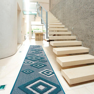 Tappeto Cucina Rombi .3D 57x180 Cm Assorbente Morbido Moderno Antiscivolo Blu