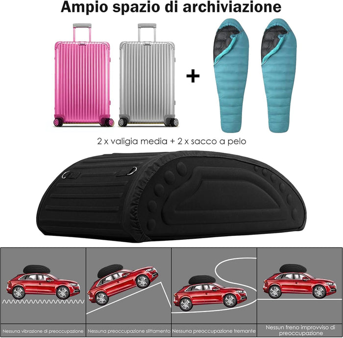 Borsa da Tetto per Auto, 400L, Borsa Portapacchi Universale Impermeabile, Pieghevole, Con 4 Cinghie Rinforzate e 4 Ganci Porta Nero
