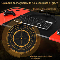 Scrivania da Gaming Tavolo per Computer Ergonomico, con Porta Bicchiere Gancio per Cuffie e Supporti Audio, 120 x 60 x 77 cm, Nero/Rosso