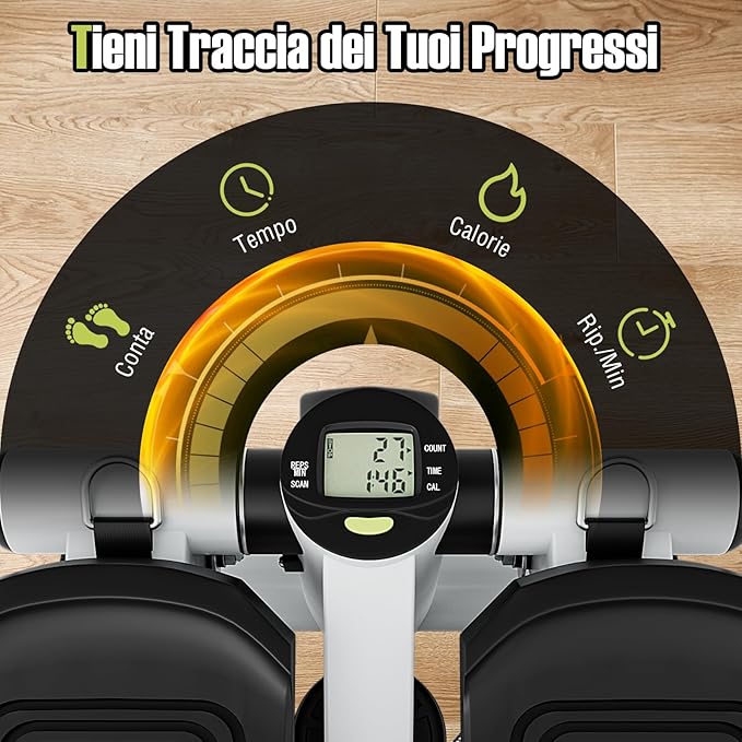 Mini Stepper per Esercizio a Casa, Stepper Idraulico con Fasce di Resistenza, Altezza Regolabile e Pedali Antiscivolo, Dispositivo per Allenamento Completo del Corpo