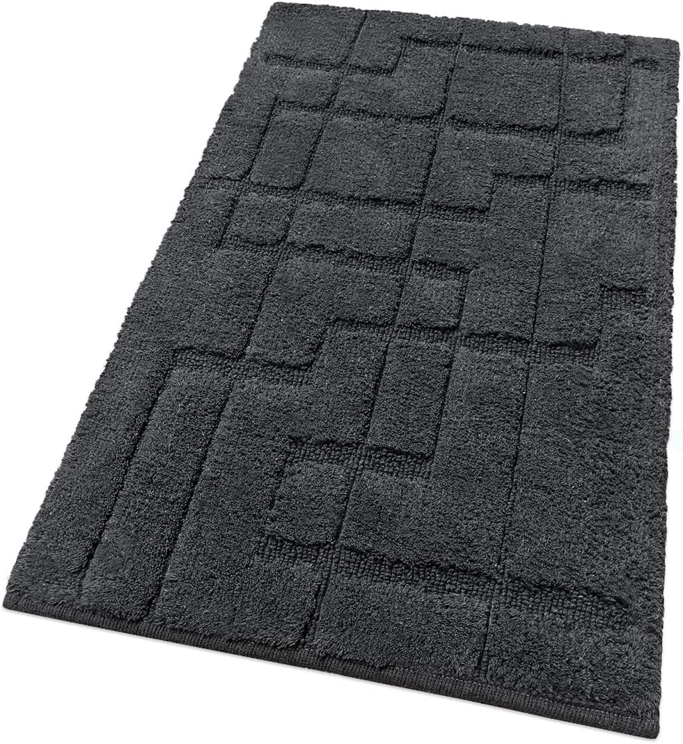 Tappeto Bagno Puro Cotone Morbido 3D Camera Sendiletto Elegante Lavabile Antracite 55x90 cm