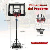 Canestro da Basket Regolabile in Altezza 130-305 cm, Resistente alle Intemperie con Tabellone da 110 cm, Canestro da Basket da Esterno ed Interno per Adulti e Adolescenti