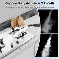 1500W Pulitore a Vapore Portatile, Vaporizzatore Domestico con Serbatoio d'Acqua 1 L (Sostenibile), Tempo Riscaldamento 10s, Macchina per Pulizia a Vapore Multiuso (Bianco)