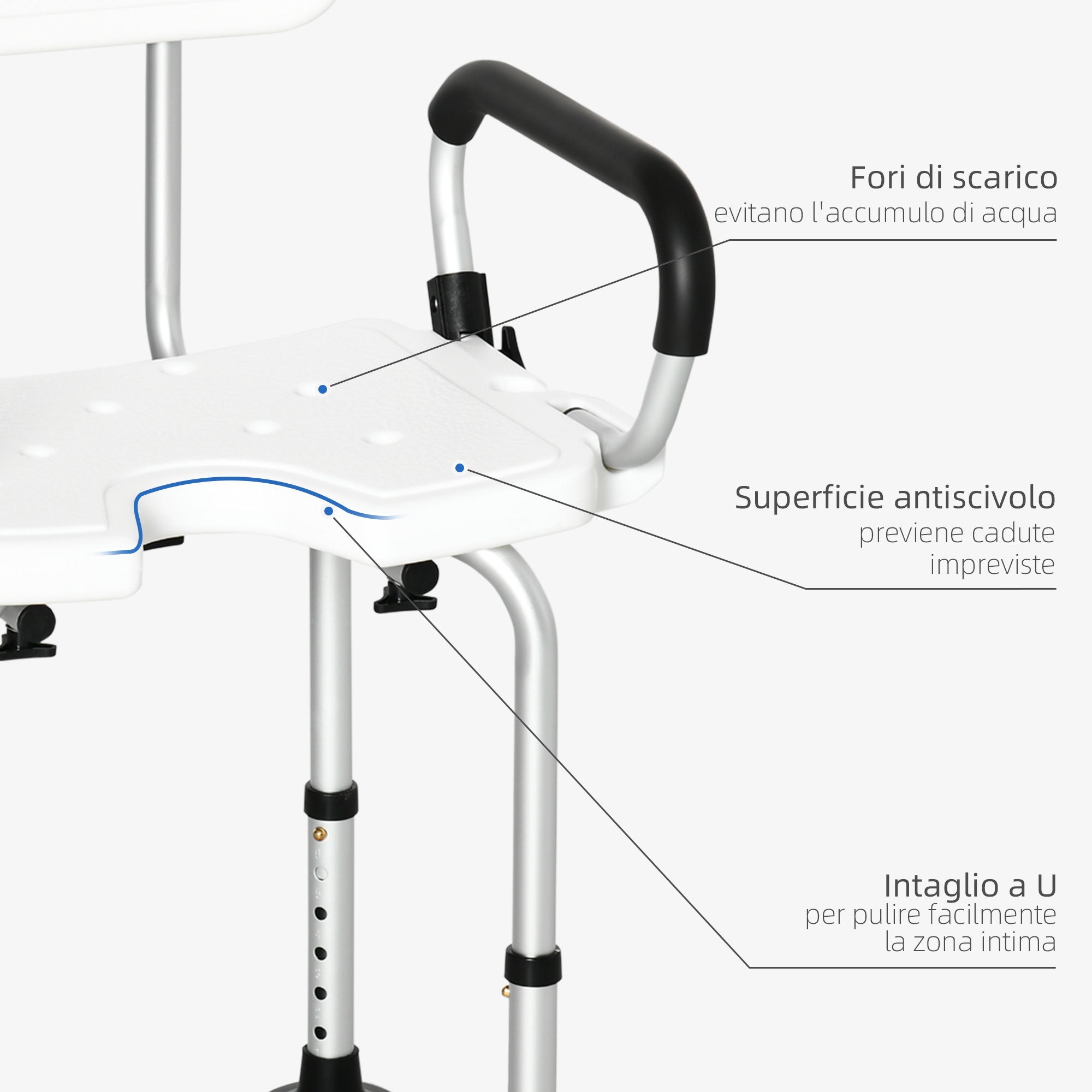 Easycomfort Sedia per doccia per Anziani, Disabili e Donne Incinte Imbottita con forma a U, 54x52x70-82cm, Bianco