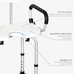 Easycomfort Sedia per doccia per Anziani, Disabili e Donne Incinte Imbottita con forma a U, 54x52x70-82cm, Bianco