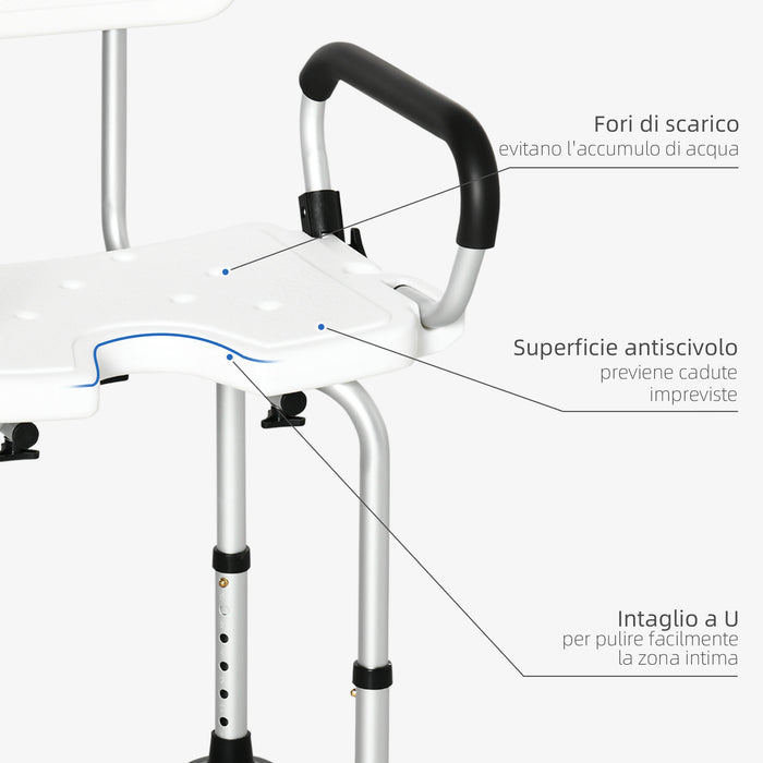 Easycomfort Sedia per doccia per Anziani, Disabili e Donne Incinte Imbottita con forma a U, 54x52x70-82cm, Bianco