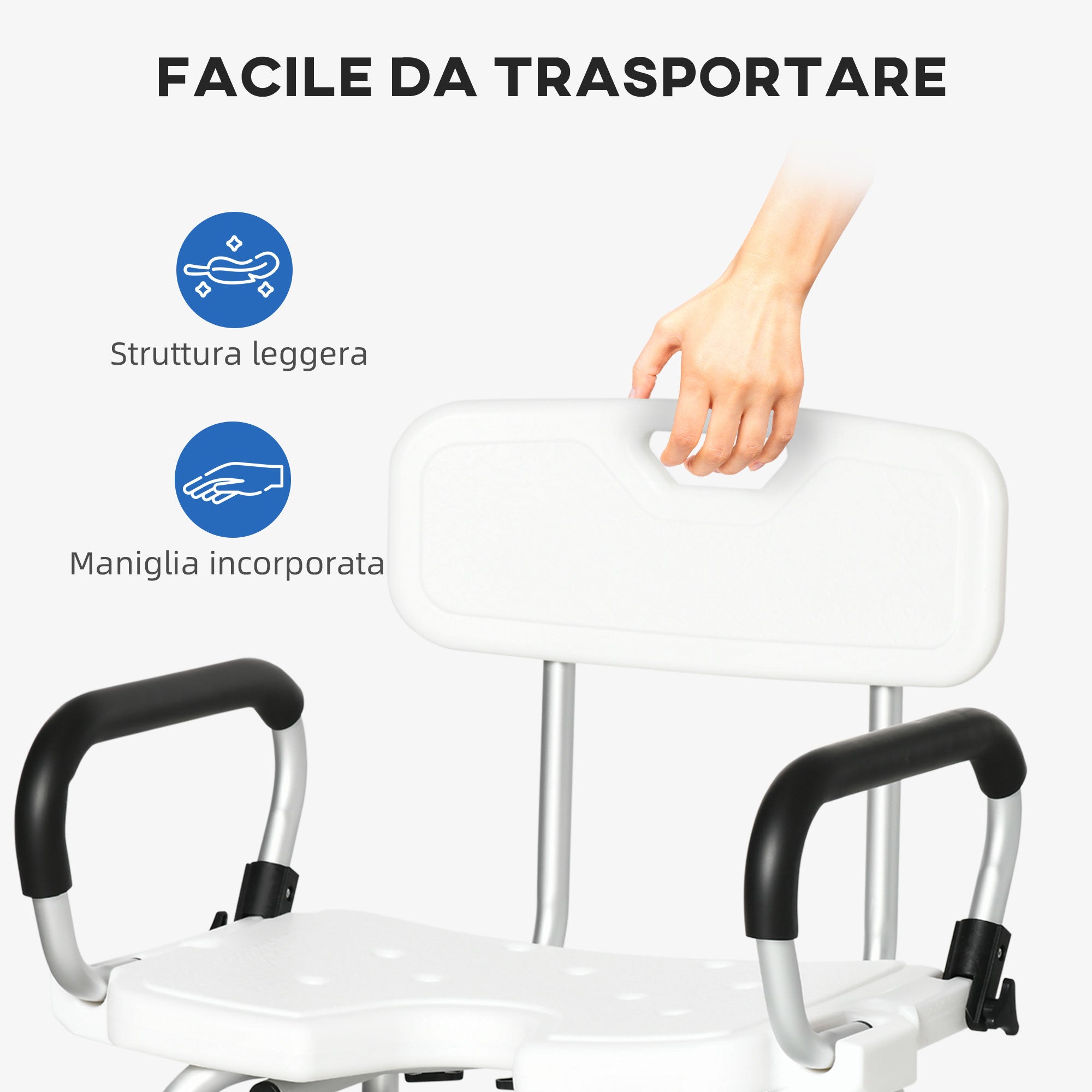 Easycomfort Sedia per doccia per Anziani, Disabili e Donne Incinte Imbottita con forma a U, 54x52x70-82cm, Bianco