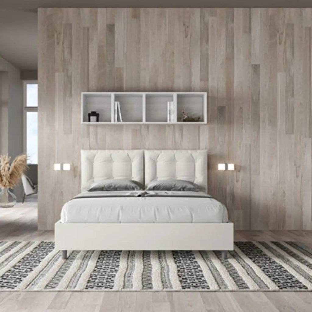 Letto matrimoniale contenitore imbottito 160x210 similpelle bianco Annalisa