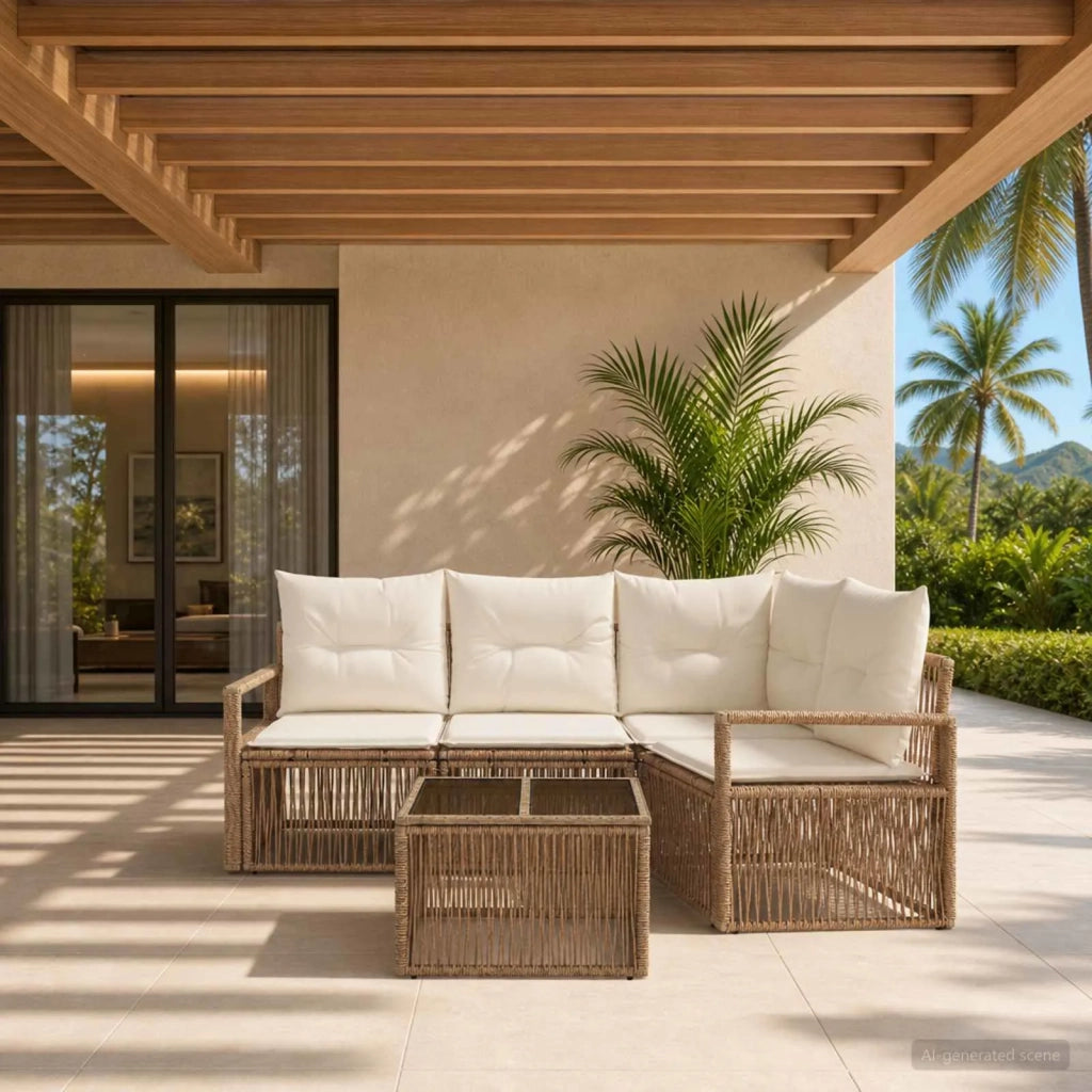 Set Divano da Giardino 5 pz Beige polyrattan 3435708