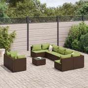 vidaXL Set Divani da Giardino 10pz con Cuscini in Polyrattan Marrone
