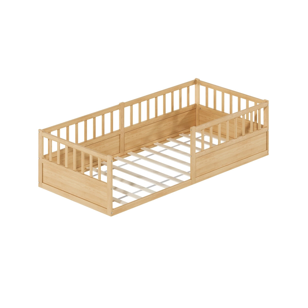 Letto per bambini, 90 x 200 cm, struttura in legno massello, sponde di sicurezza, colore naturale