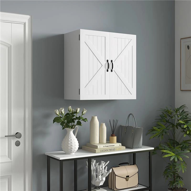 ARMADIETTO PENSILE BAGNO IN LEGNO STILE COUNTRY CON RIPIANO REGOLABILE, 60X30X60CM, BIANCO
