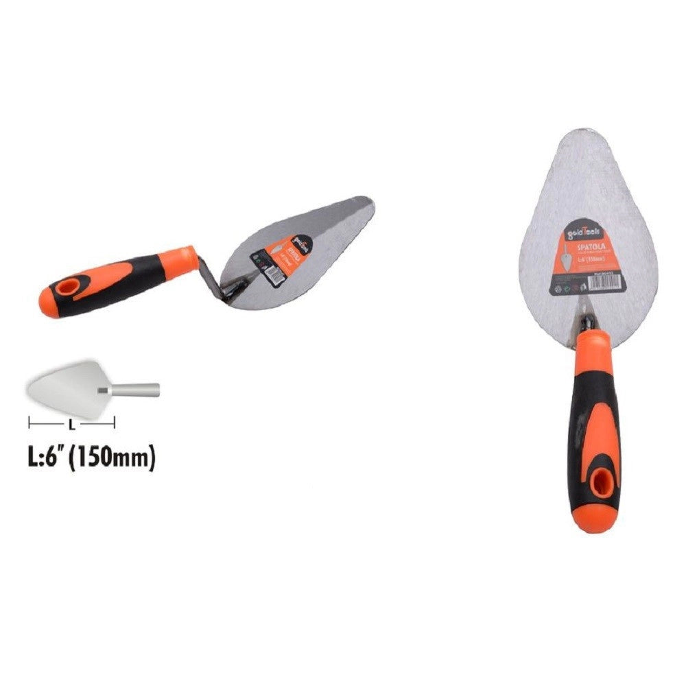 Trade Shop - Cazzuola In Acciaio 150mm 6" Manico Antiscivolo Spatola Pesca Per Muratore 90491 -
