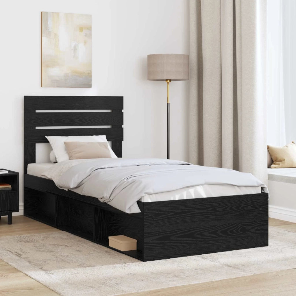 Struttura del letto con testiera Nero 90 x 190 cm Pino massello 3411464