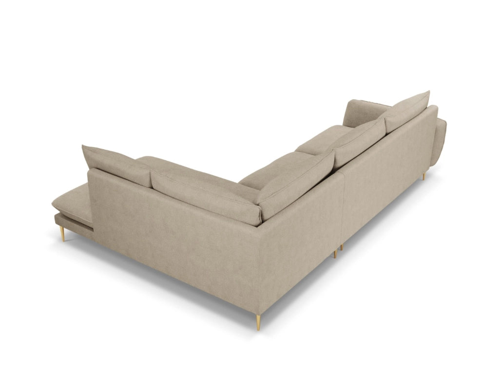 Cosmopolitan Design - Divano angolare destro "Vienna" 6 posti in tessuto strutturato beige 