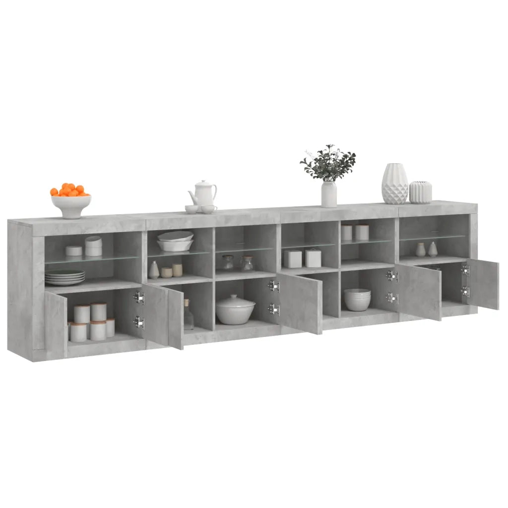 Credenza con Luci LED-Buffet-Armadio da cucina Grigio Cemento 283x37x67 cm