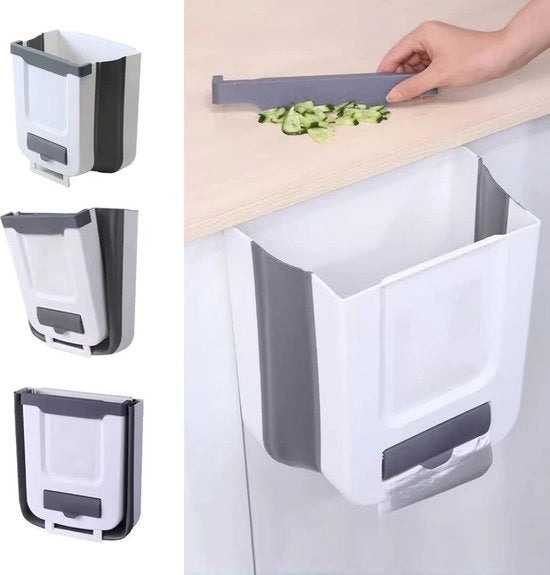 Cassa di Rifiuti - Cassa di Rifiuti Appesa, Opaca e Ripiegabile, Fissata al Muro, Piccola Cassa di Rifiuti Compatta per Cucina, Bagno, WC, Camera da Letto, Salotto, Scatola di Stoccaggio per Sacchi di Rifiuti (Con 1 Gancio Invisibile)